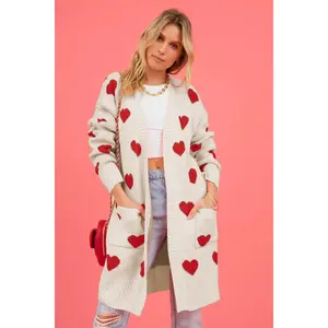 Heart Graphic Open Front Cardigan with Pockets