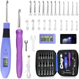 22 Size Lighted Crochet Hook Set,Crochet Hooks with Crochet Counter, Light Up Crochet Hooks for Stitch & Row Counter, Counting Crochet Hook with Case (Blue, 22 Size)