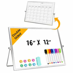 1Set Desktop Whiteboard with Stand, 16" x 12" Double-Sided Dry Erase Board with Stand, Portable Stand White Board for Office, Home, School