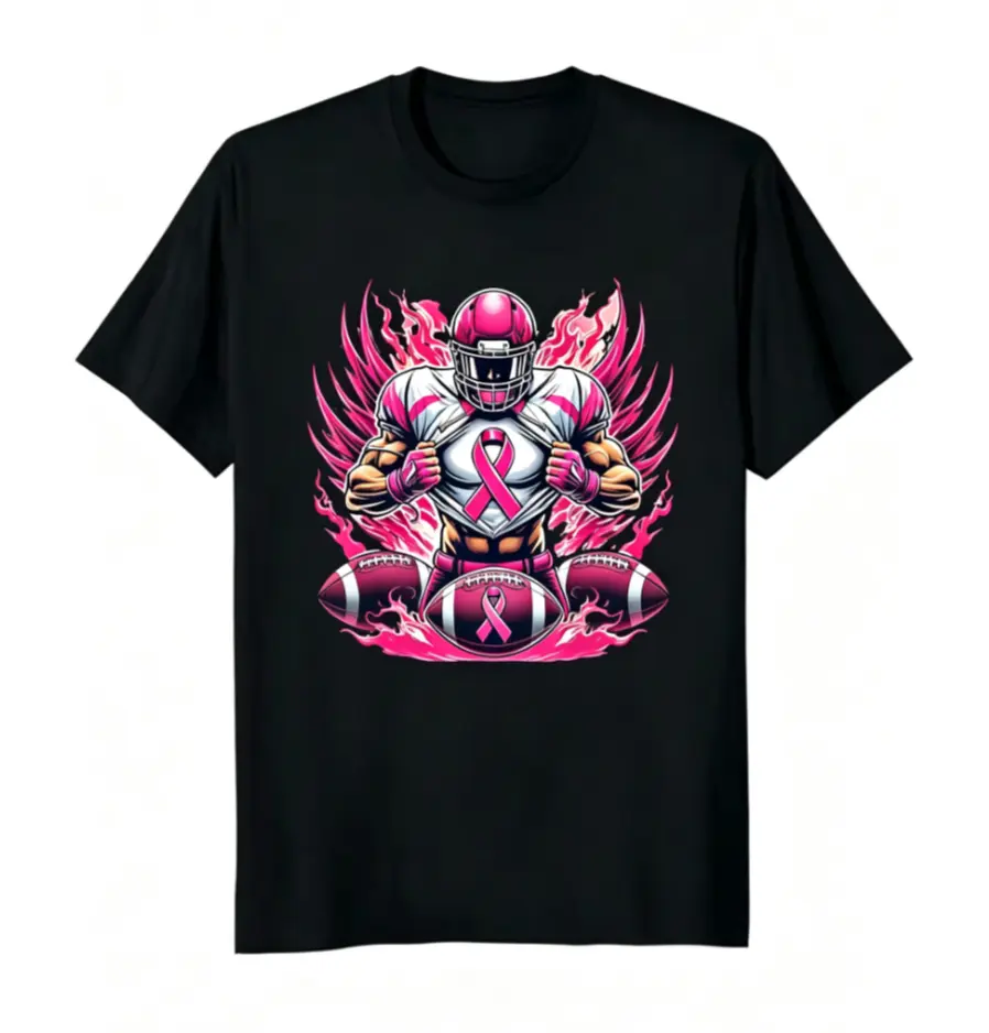 Pink Strike, American Football T-Shirt for Breast Cancer Awareness, Made of  100%. It'S a Fashionable Item with a Easy Design, Comfortable Fabric, And Versatile Casual Style. This New Summer Style Features High-Quality Short Sleeves