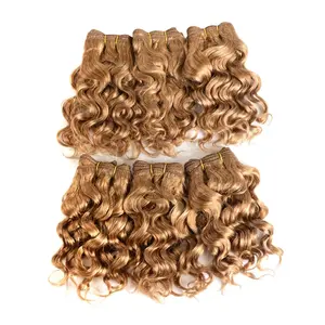 Brazilian Virgin Hair  Human Hair Weave  Curly Hair 6  8 inches with 1 closure #27 Blonde Color(6  8 inches=about 230 grams or 8.11 ounces)