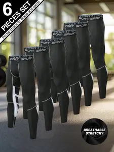 Men's 6-Pack UV Protection Compression Leggings, Quick Dry Athletic Pants for Outdoor Sports, Hiking, Training & Running