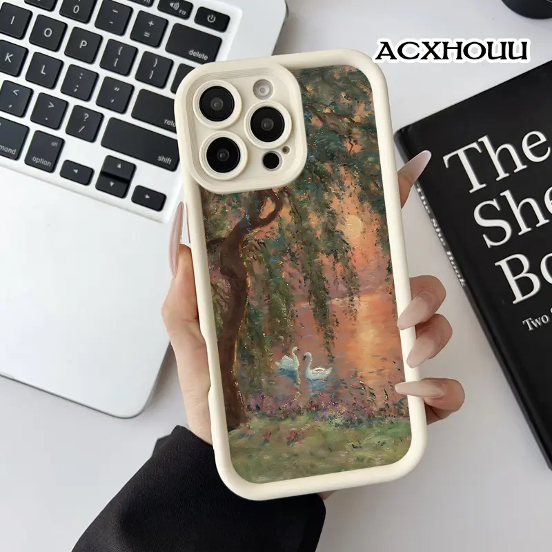 Soft Case for iPhone 17 16 E Pro Max 15 Plus 14 13 12 11 XS XR Swan Lake Sunset Printed TPU Rubber Full Lens Guard Protective Cover