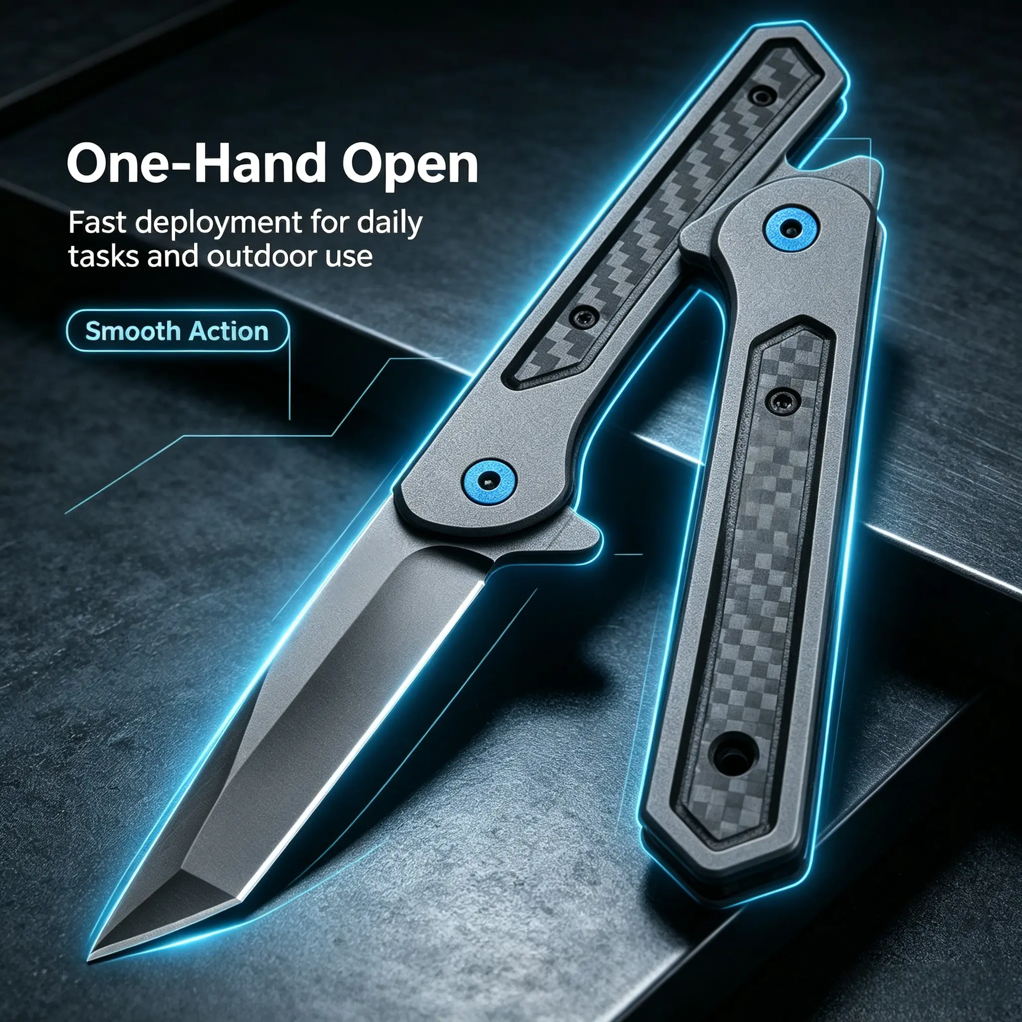 Compact Slim Folding EDC Pocket Knife - 14C28N Sharp Tanto Blade, Titanium-Coated Handle with Carbon Fiber Inlay, Smooth Flipper Liner Lock, 1-Hand Open Utility Tool for Camping, Outdoor Tasks