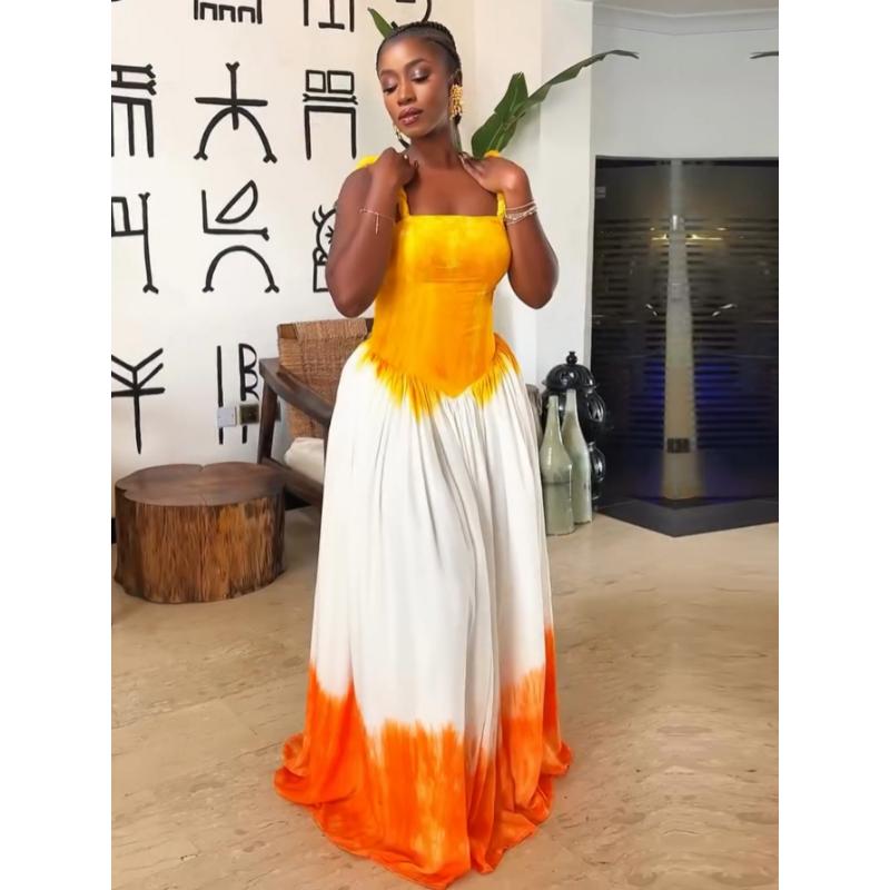 Women's Y2K Blue & White Tie-Dye Halter Neck Maxi Dress - A-Line Floor-Length Beach Dress with Back Tie Closure, Semi-Sheer Sleeveless Design for Vacation, Travel, Daily Outfits - All-Season Casual to Formal Events (Machine Washable) - Turq