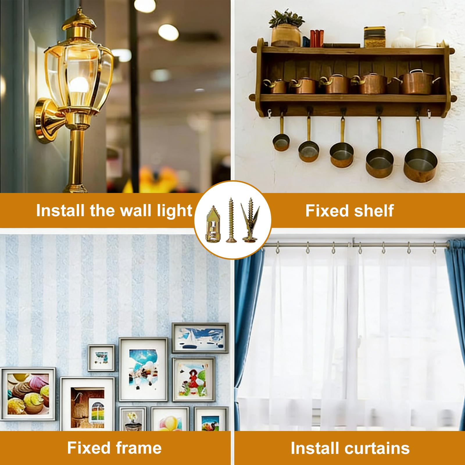 DIY Woodwork 50PCS Easy-Install Self-Drilling Drywall Kit, 25 Corrosion-Resistant Carbon Steel Anchors + 25 Zinc Screws for Gypsum Board Shelves, TV Brackets (Home DIY Use), Anchors + Screws