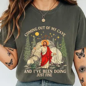 Comfort Colors Jesus Coming Out Of My Cave Shirt, Funny Easter Sunday Tee, Mr Brightside Jesus Graphic, Religious Humor Top, Christian Gift
