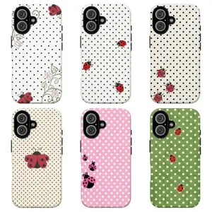 FL-Polka Dot Ladybug Print  Phone Case,Pastel Pink Polka Dot Ladybug Phone Case,Sweet Girly Aesthetic Protective Cover  For iPhone 11 12 13 14 15 16 17 Air Pro Max for Samsung S26 S25 S24 S23 S22 S21 Case,Gift for her/him/fans