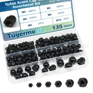 135PCS Metric Nylon Acorn Cap Nuts Assortment Kit M3 M4 M5 M6 M8 M10 Female Thread Dome Hex Nut Caps Covers Set OLA003