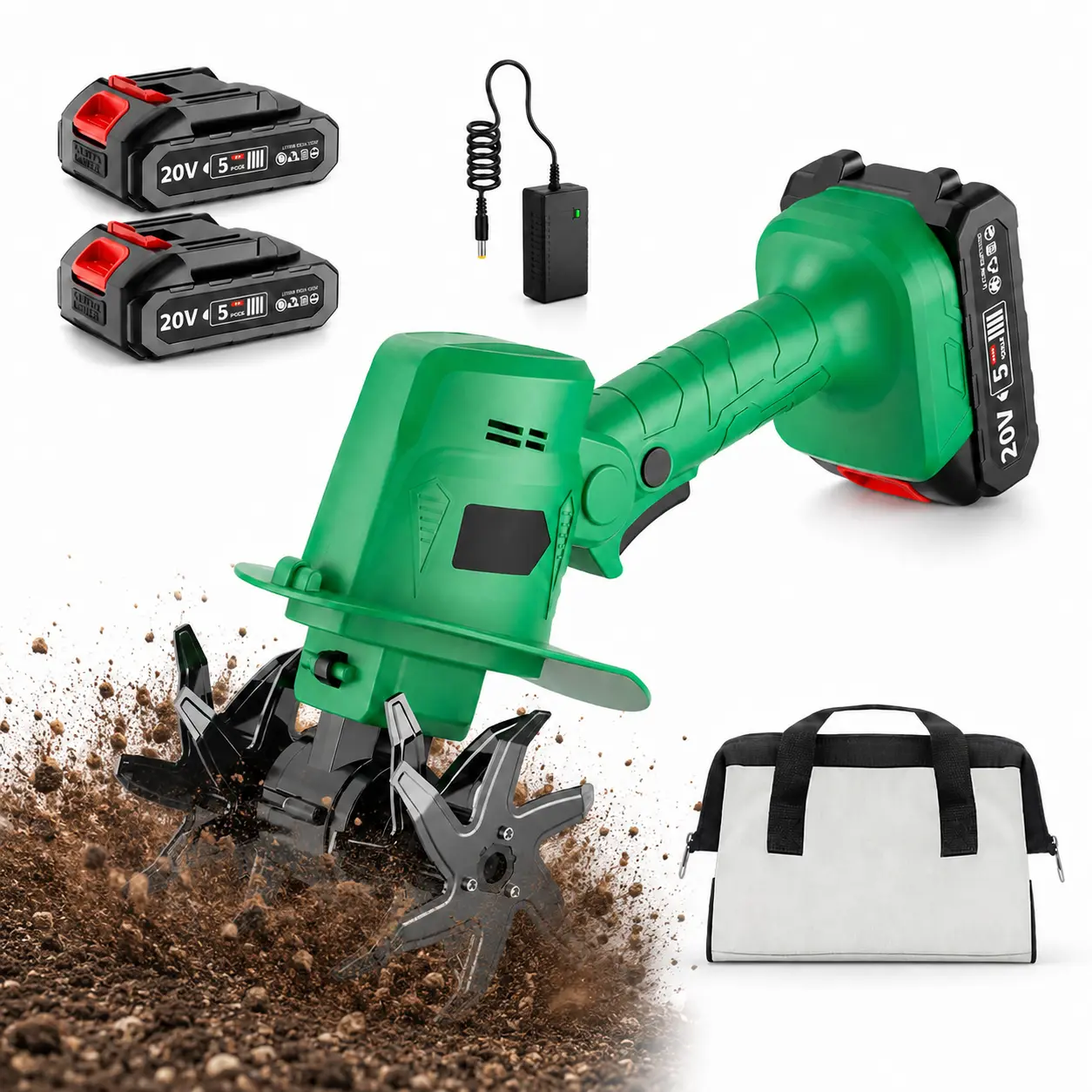 20V Power Electric Tiller & Garden Cultivator, Metal Soil Loosening Tool, Compact Portable Handheld Device with Battery & Charger, Ergonomic Easy-Control Handle, Ideal for Garden Maintenance, Great Christmas Gift