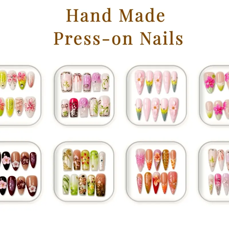 Handmade Press-on Nails - Soft Bloom Collection Press-on Nails - Salon-Quality, Glossy Design Press-on Nails, Cute Press-on Nails , Reusable Press-on Nails- Press-on Nails