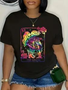 100% Cotton The Lovers Tarot Card Goth Tie Dye Kissing Lesbian Skeletons T-Shirt