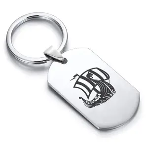 Stainless Steel Viking Ship Dog Tag Keychain