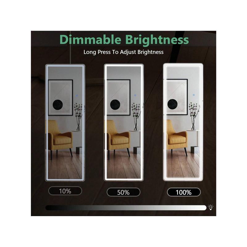 64"X 21" Full Length Mirror With LED Lights Full Body Floor W/Dimming 3 Color Lighting Mirrors Lighted Standing Hanging Tall With Stand Aluminum Thin Frame For Living Room, Home
