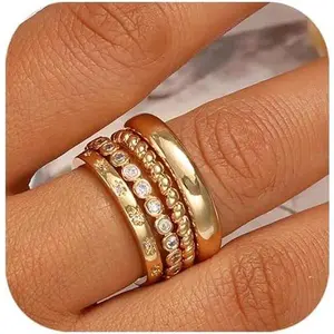 Gold Rings for Women Non Tarnish, 14k Gold Plated Dainty Stacking Cubic Zirconia Thumb Rings, Gold Knuckle Women Rings Set Jewelry Size 5-10