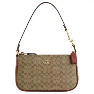Coach Nolita 19 Classic Monogram Zip Top Wristlet Clutch Bag for Women in Khaki and Terracotta