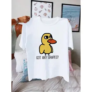 Duck Song Got Grapes Iced Lemonade Funny Memes Women's Round Neck Oversized Short Sleeve T-Shirt