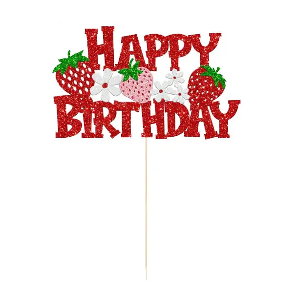 Happy Birthday Strawberry Themed Cake Topper Happy Birthday Strawberry Themed Cake Topper