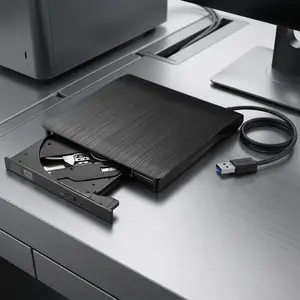 Ultra-Thin Portable USB 3.0 External DVD CD Burner, Plug & Play for Windows Mac Laptops, High-Speed Recording Playback, Dual-Power Shock-Resistant Design