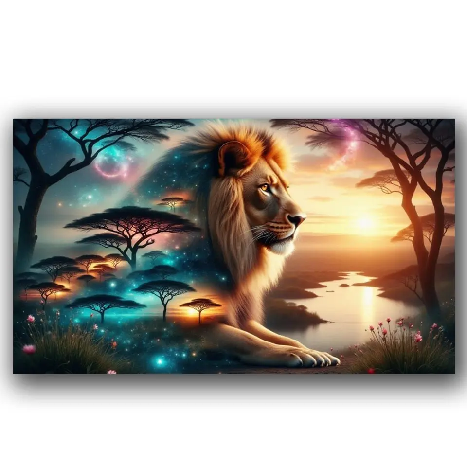 Dream Forest Lion Big Size DIY Diamond Painting Kits for Adults, 5D Full Round Drill Diamond Art Kit, Bedroom Living Room Wall Decor Gift, Handmade Gifts