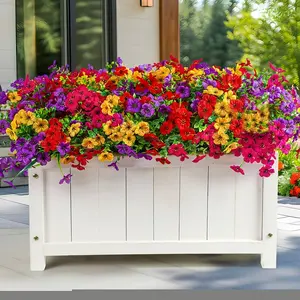 Artificial Violet Flowers with Eucalyptus, 9–15 Bundles UV Resistant Fake Floral Arrangements, Mixed Color Faux Plants for Porch, Patio, Garden, Window Boxes, Indoor & Home Outdoor Decor