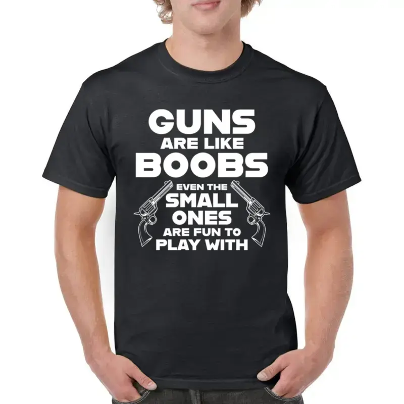 Men's Funny 2nd Amendment Graphic T-Shirt, "Guns Are Like Boobs" Quote Tee, Casual Short Sleeve Top, Tshirt, Menswear
