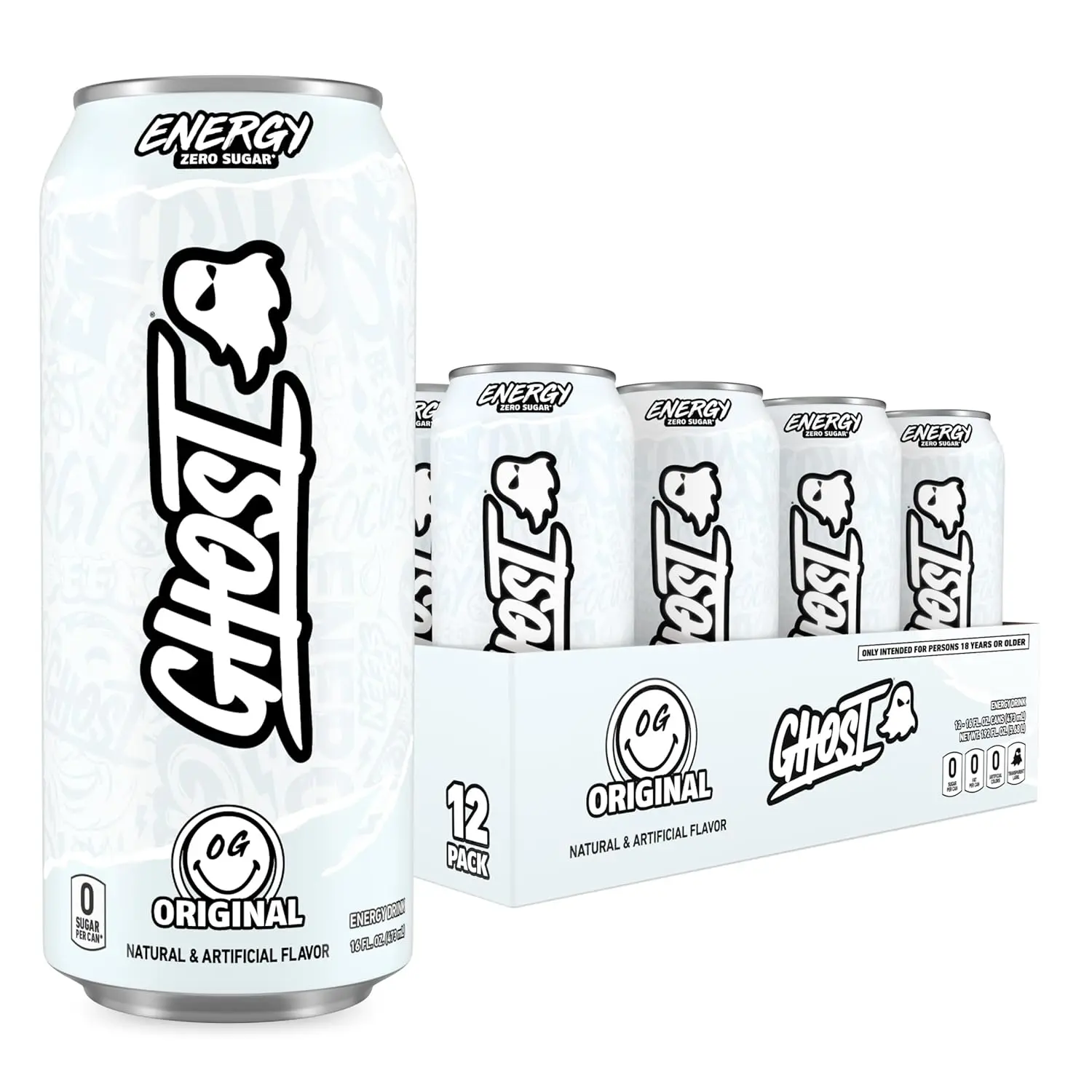 GHOST Energy Drink Original, 16 fl oz Cans, 12-Pack, 200mg Natural Caffeine, L-Carnitine & Taurine, Vegan & Gluten-Free, No Artificial Colors