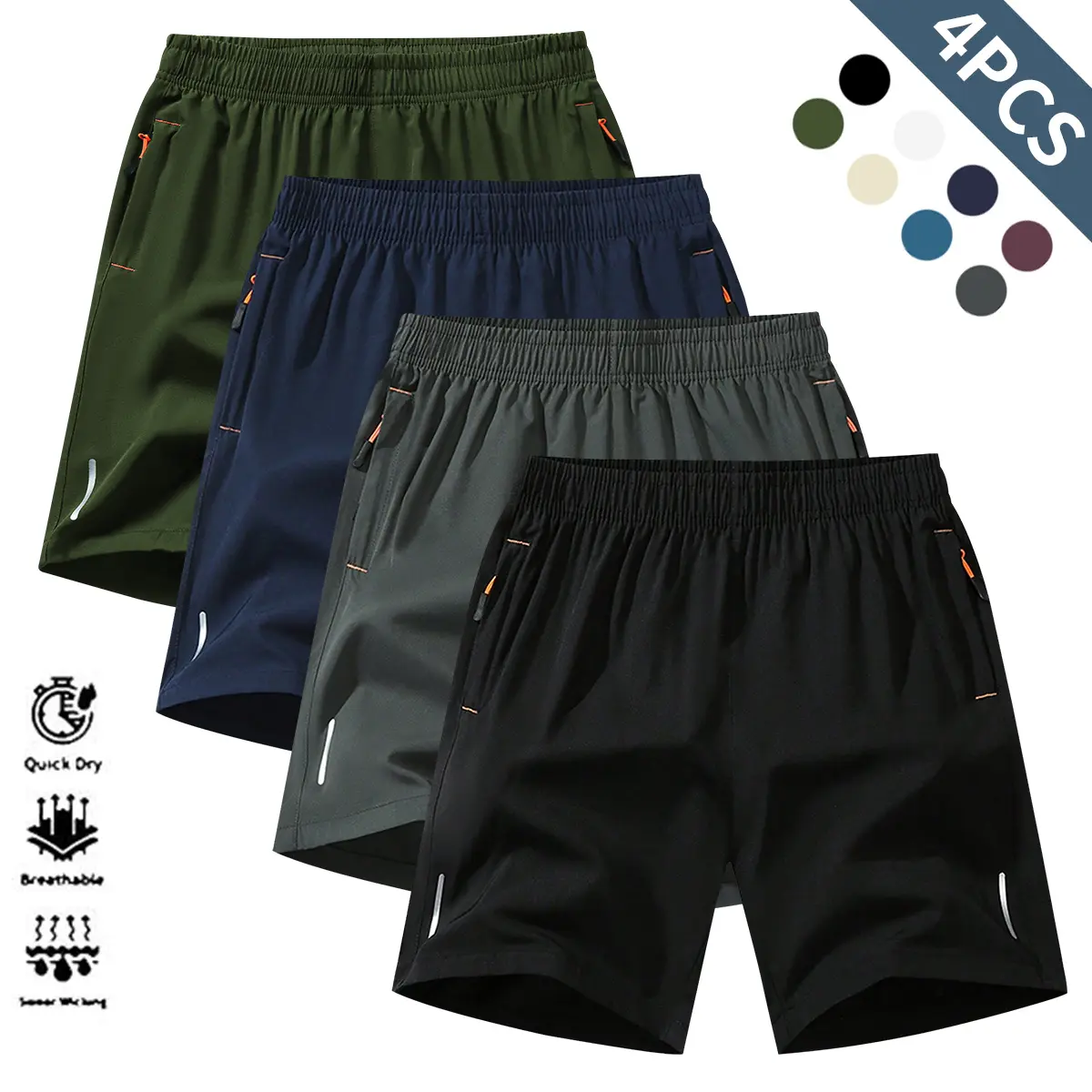 Black + dark gray + navy blue + army green