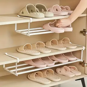 Adjustable Shoe Storage Rack for Home, Expandable Multifunction Shelf Organizer, Reinforced Stainless Steel Under Bed Storage Rack for Shoes Boots Clothes and Misc Items, Minimalist Modern Shoe Organizer