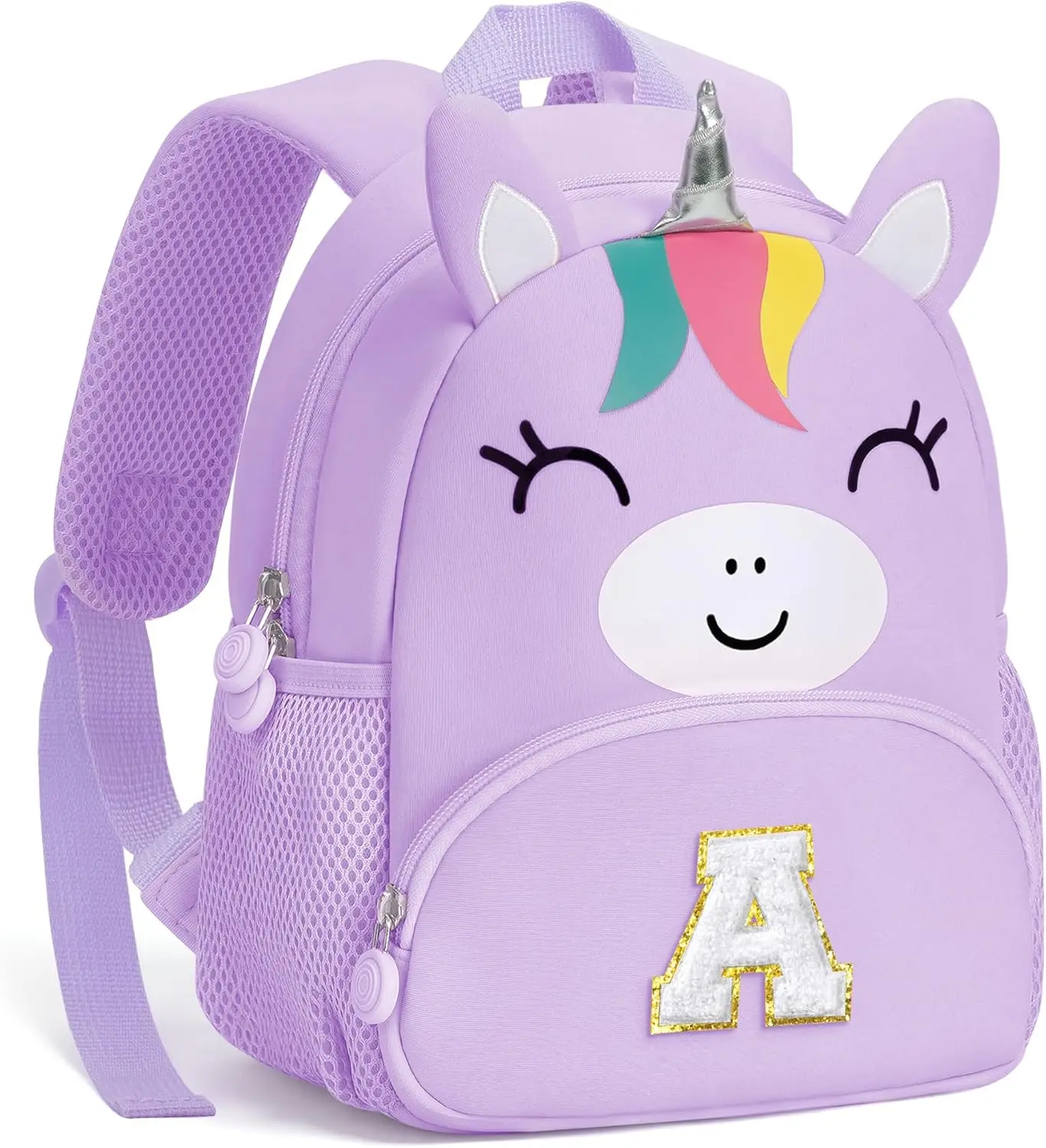 Kawaii Purple Initial Letter Unicorn Toddler Backpack - Fabric, Playful Kids' Fashion Accessory Toddler Bag for 2-5 Year Old Girls, Birthday Gift