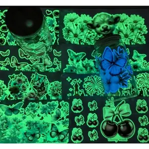 Cartoon Random 15pcs Luminous 16oz Cup Stickers Cup Wrap Transfer-Absorb Light First and Then Emit Light in The Dark for DIY Crafts Tumbler Decration