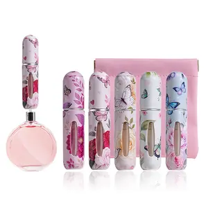5PCS(5ML)Portable Mini Perfume Dispenser Set for Weekly Days, Perfume Atomizer Refillable, Exquisite Floral Pattern Design,Travel-Sized with Storage bag, Kit