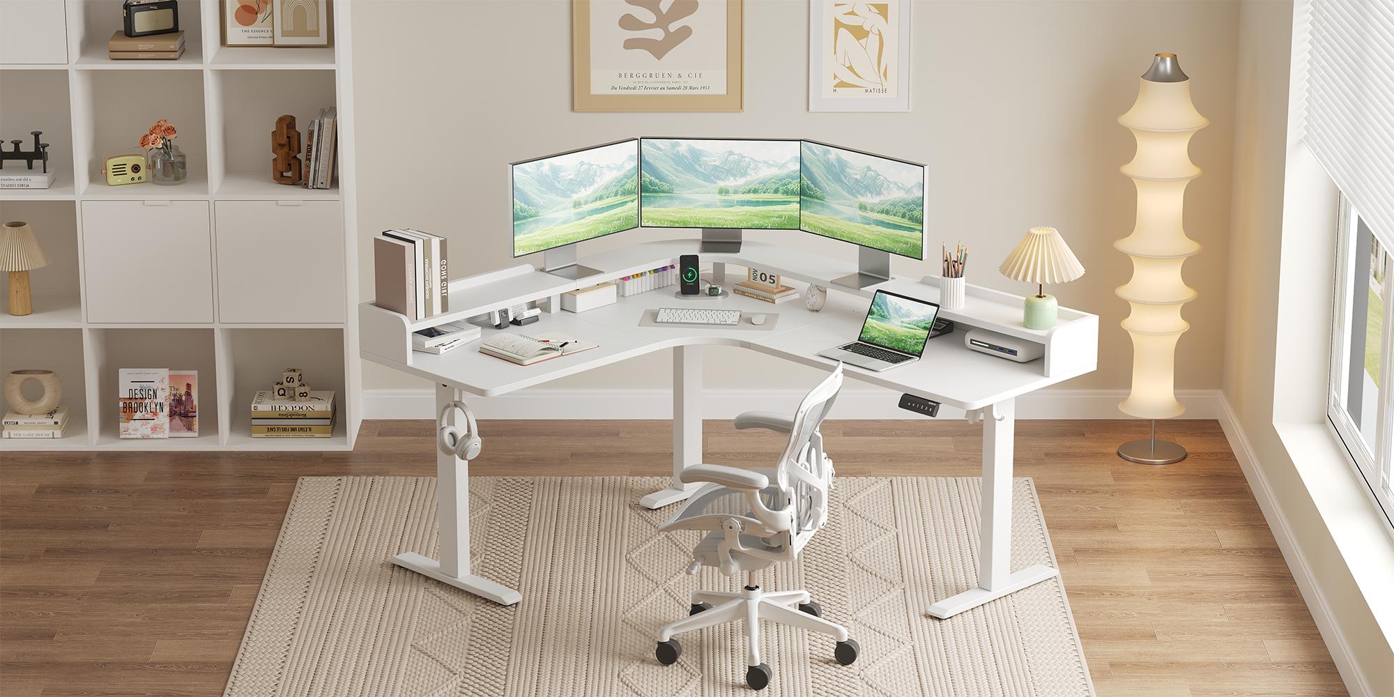 62.9" Electric L Shaped Standing Desk ,Adjustable Height Corner Desk with Monitor Shelf, Sit Stand Table for Home Office Computer Workstations,Splice Board,Gaming Desks Gifts for Men and Women,Rustic Brown/White/Black/Light Rustic Brown 62.9" Electric L Shaped Standing Desk ,Adjustable Height Corner Desk with Monitor Shelf, Sit Stand Table for Home Office Computer Workstations,Splice Board,Gaming Desks Gifts for Men and Women,Rustic Brown/White/Black/Light Rustic Brown