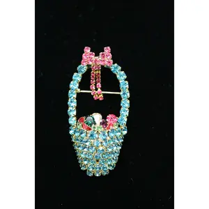 Rhinestone Easter Basket Brooch Pin, Easter Jewelry, Easter Egg Brooch Pin, Easter Holiday Jewelry Gift