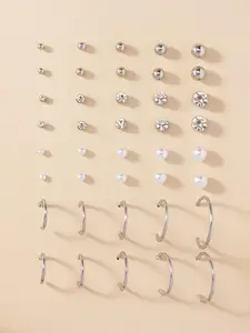 20 Pairs Minimalist Faux Pearl, Letter C & Geometric Design Stud Earrings Set, Simple Plain Faux Pearl Stud Earrings Set, Fashion Ear Jewelry For Women & Girls