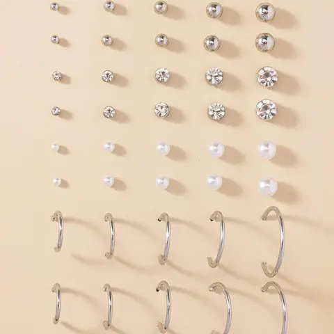 20 Pairs Minimalist Faux Pearl, Letter C & Geometric Design Stud Earrings Set, Simple Plain Faux Pearl Stud Earrings Set, Fashion Ear Jewelry For Women & Girls, Earring Pack