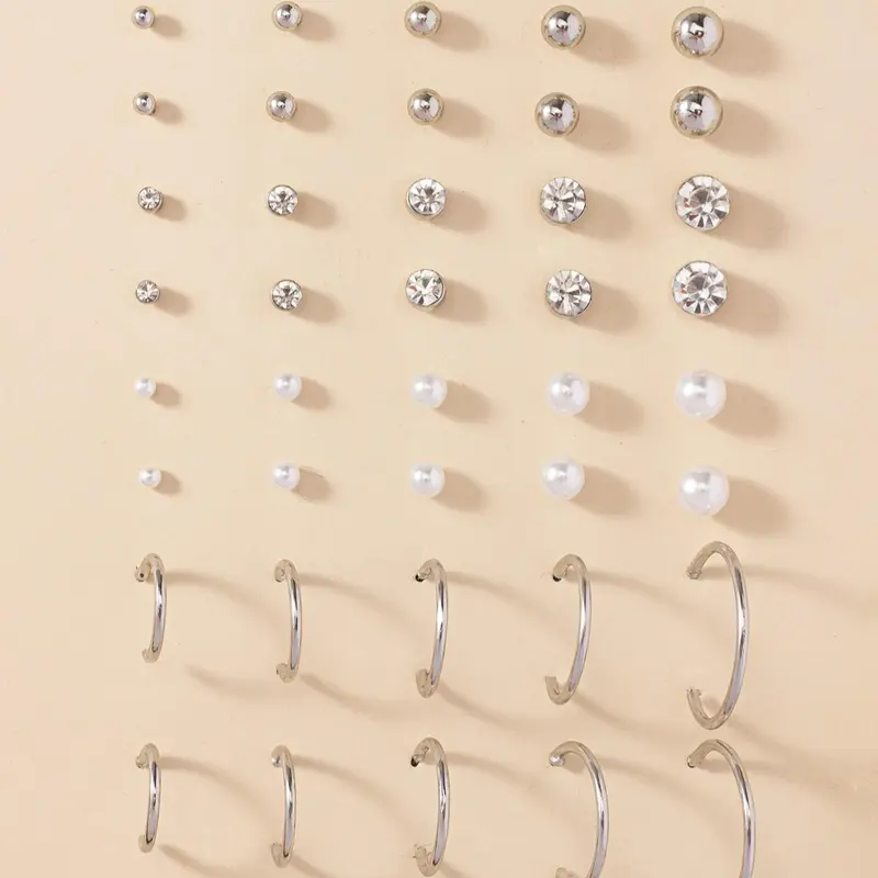 20 Pairs Minimalist Faux Pearl, Letter C & Geometric Design Stud Earrings Set, Simple Plain Faux Pearl Stud Earrings Set, Fashion Ear Jewelry For Women & Girls, Earring Pack