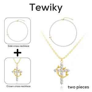 Tewiky Simple Crown Cross/Sideway Cross PL Pendant Set Choker Necklace For Women & Men & Girls Pretty Necklace For Daily Party Clothing Decor Trendy All-match & Exquisite Jewelry  For Easter Gift trending  jewellery