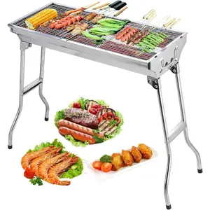 Stainless Steel Folding Portable Charcoal Barbecue Grill, Outdoor BBQ Grill Tool Kit for Camping Hiking Picnic Tailgating & Backpacking
