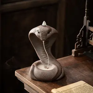 99Vintage clay backflow incense burner, snake zodiac ceramic ornament for home aromatherapy