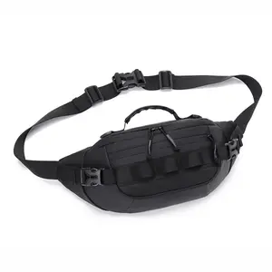 Men's Waterproof Multifunctional Fishing Lure Waist Bag Heavy Duty Crossbody with MOLLE System Rod Holder & Tackle Storage for Hunting Kayaking Black