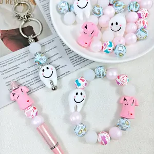 56 silicone beads with a 3D medical dental theme, suitable for jewelry decoration beads, earrings, necklaces, bag chains, bracelets, pens, phone charms, makeup brushes, keychains, and other DIY kit accessories, Christmas and Valentine's Day gifts.