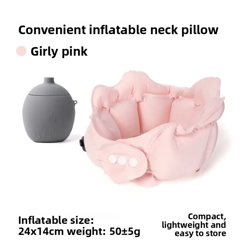 Pink U-shaped pillow + storage inflatable bottle