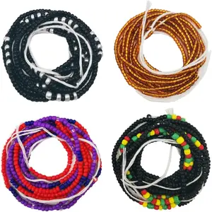 4PCS 50" Handmade African Waist Beads for Women Non-Stretching(Tie-on)