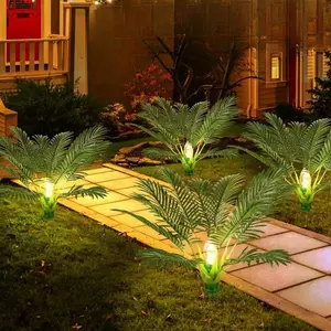 2-Pack Solar Powered Lighted Palm Tree, Garden Decoration Solar Palm Tree Lights, Outdoor Decor for Yard Pathway Lawn Summer Pool Hawaiian Party, Garden Decorative Light