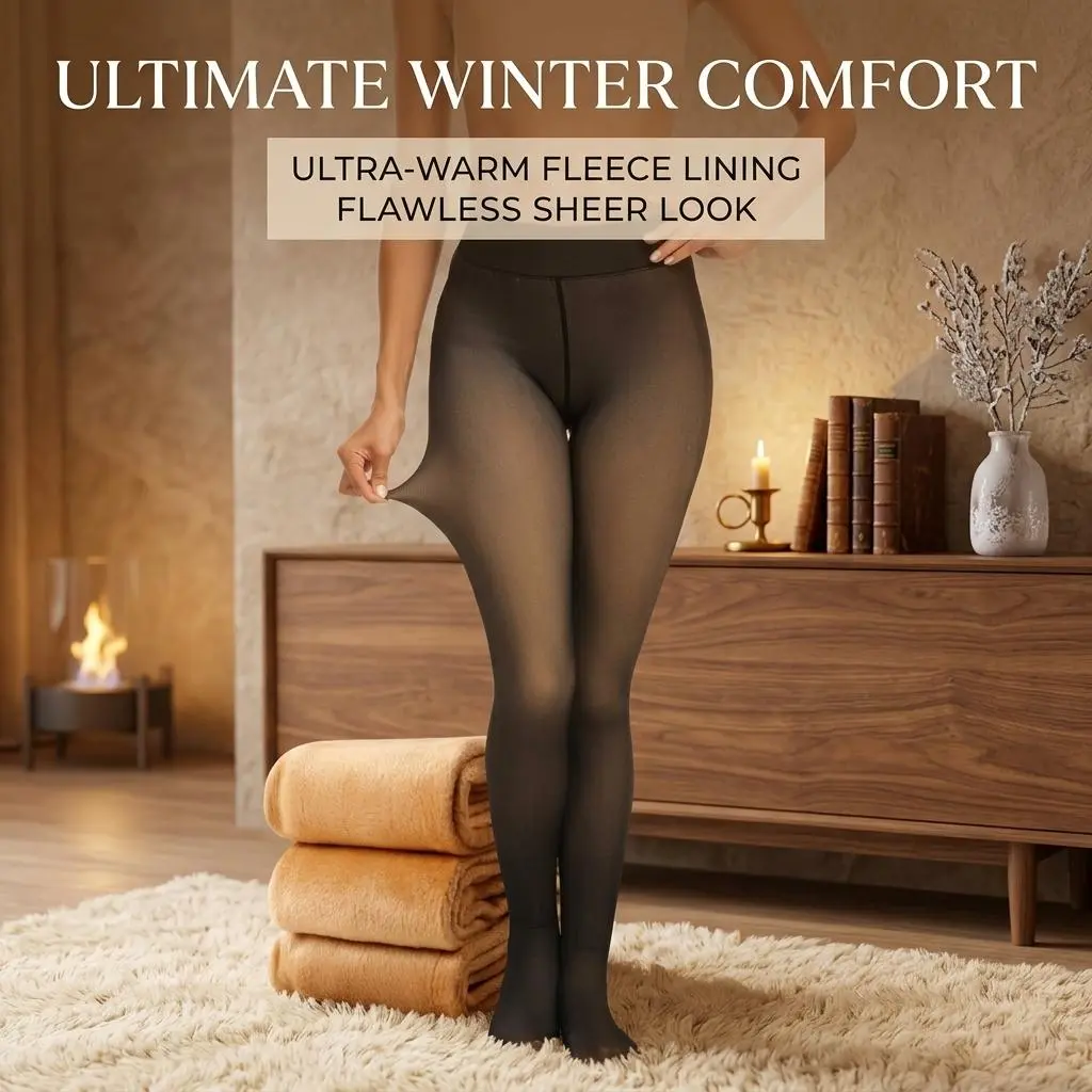 Women's Fleece Lined Tights - Fake Sheer Warm Pantyhose Thick Winter Leggings Comfortable Thermal Opaque Stretchable Cold Weather Base Layer for Casual Daily Wear and Outdoor Activities Women's Fleece Lined Tights - Fake Sheer Warm Pantyhose Thick Winter Leggings Comfortable Thermal Opaque Stretchable Cold Weather Base Layer for Casual Daily Wear and Outdoor Activities