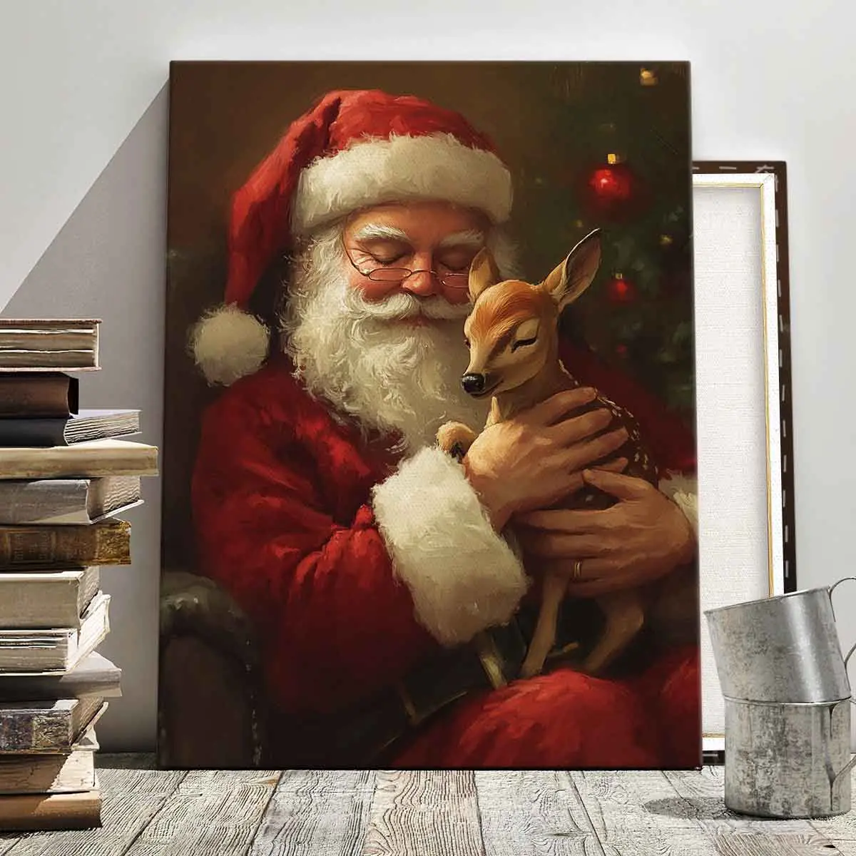 1Count Christmas Framed Canvas, Santa Claus And Reindeer Painting, Exquisite Poster, Christmas Decoration Poster, Living Room, Bedroom, High Definition Home Poster,  Ideal Gift, Waterproof,  Art