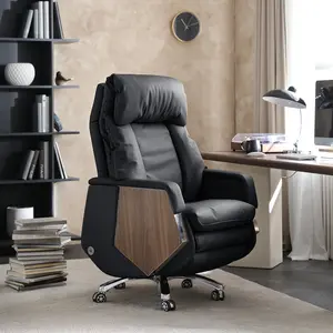 EMIAH MT032 Ergonomic Office Chair with Footrest Electric Reclining Big and Tall Executive Chair with Massager and Adjustable Headrest High Back Comfortable Swivel Desk Chair, Genuine Leather