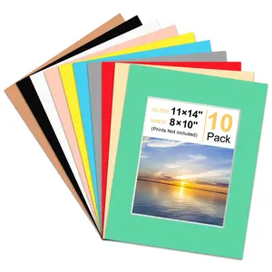 10 Pack Picture Mats for Frames, Acid Free 11x14 Matted to 8x10, Picture Frame Mats for Pictures, Watercolor, Artwork and Prints (Colorful)