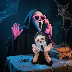 Pink Screaming Face Ghost Figurine Gothic Telephone Ghost Statue Decor